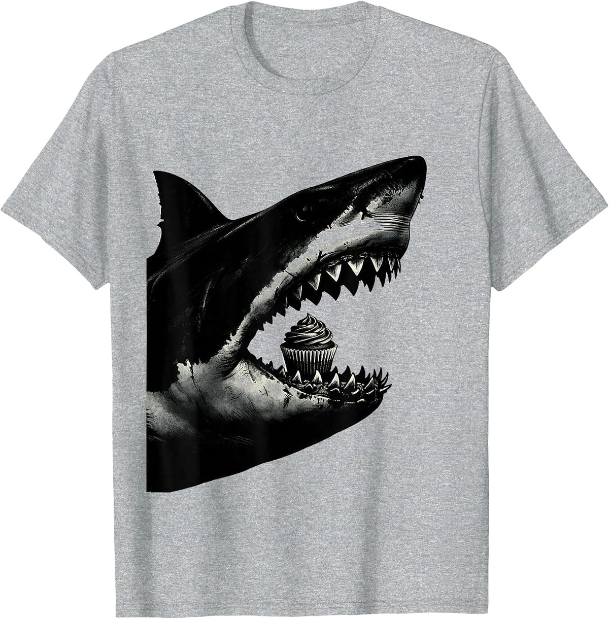 Men's Shark Jaws Silhouette Funny Ocean Wildlife Gift T-Shirt - Heather Grey
