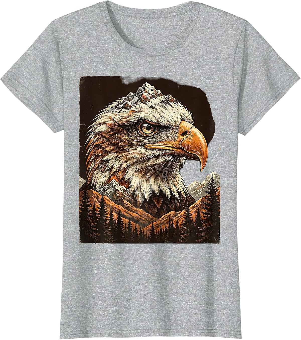 Eagle Head American Mountain Landscape Graphic T-Shirt - Heather Grey