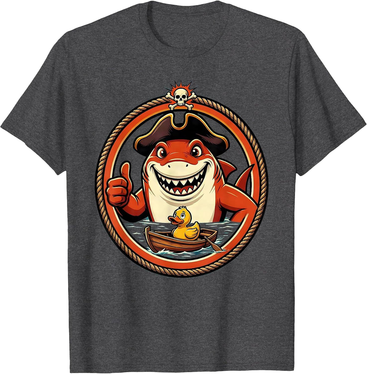 Shark Fin Life Raft Pirate Graphic Tee T-Shirt - Dark Heather Grey