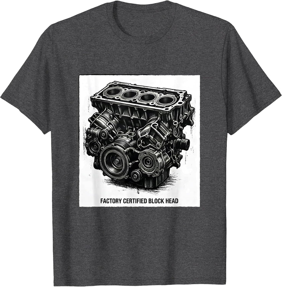 Men's Factory Certified Block Head Funny Mechanic Garage Gift T-Shirt - Dark Heather Grey