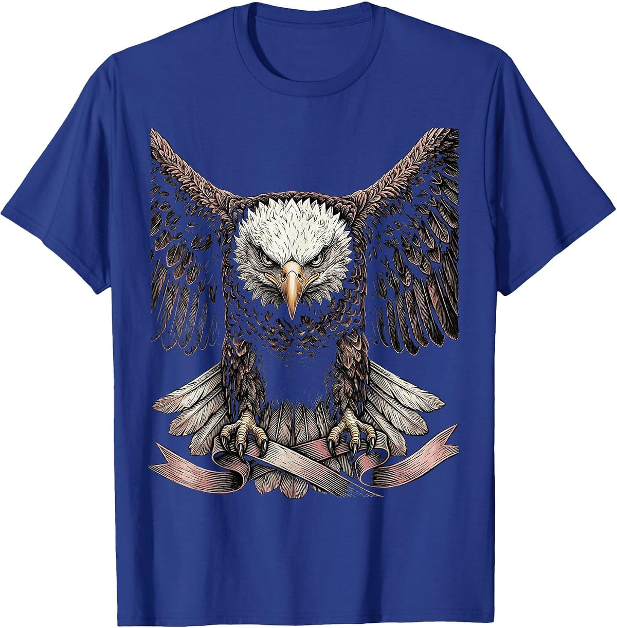 Men's Bald Eagle Pink Ribbon Breast Cancer Awareness T-Shirt - Royal Blue