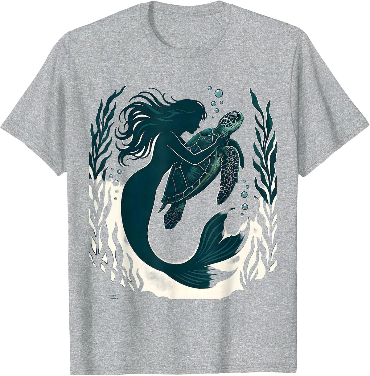 Men's Mermaid and Sea Turtle Underwater Embrace T-Shirt - Heather Grey
