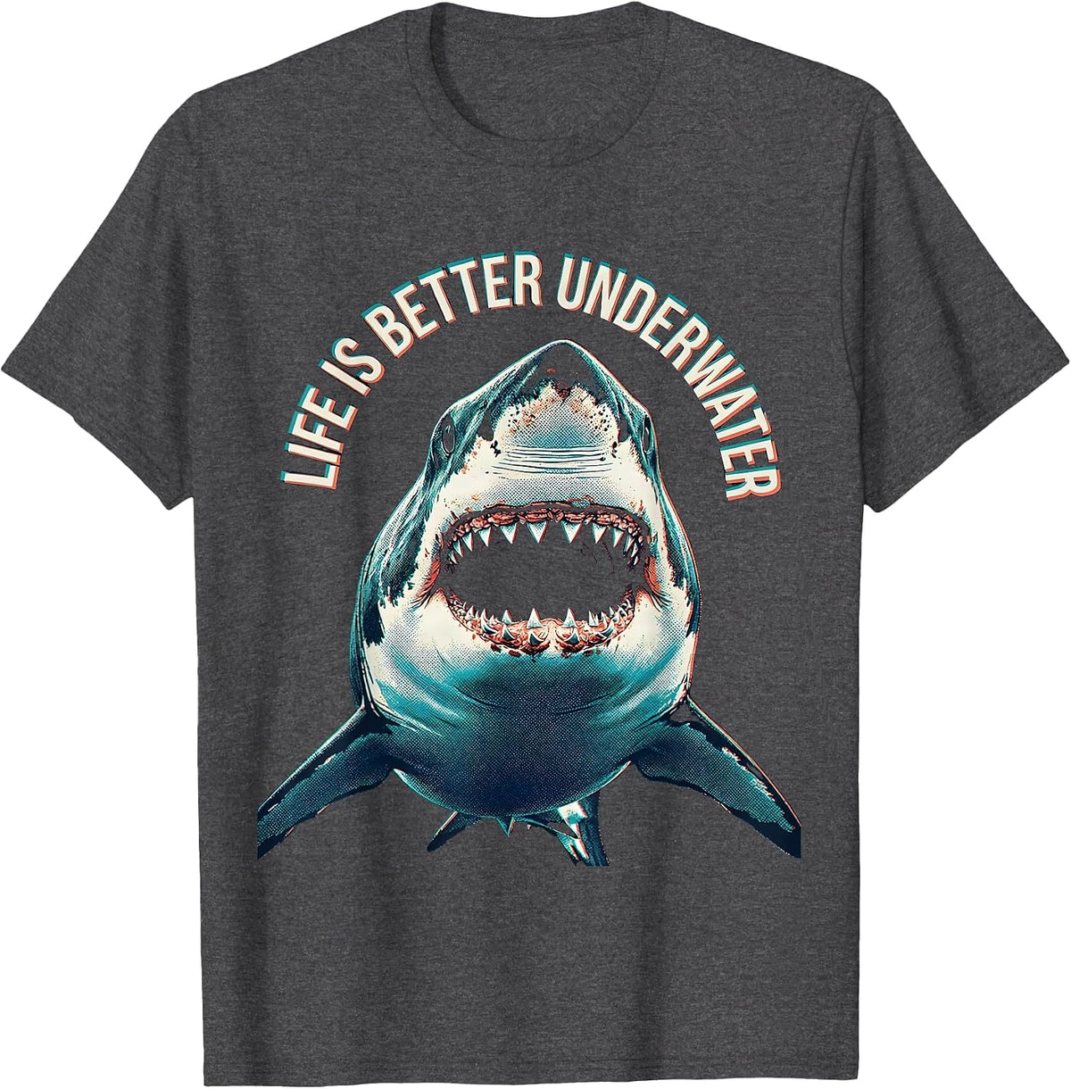 Life Is Better Underwater Shark Design T-Shirt - Dark Heather Grey
