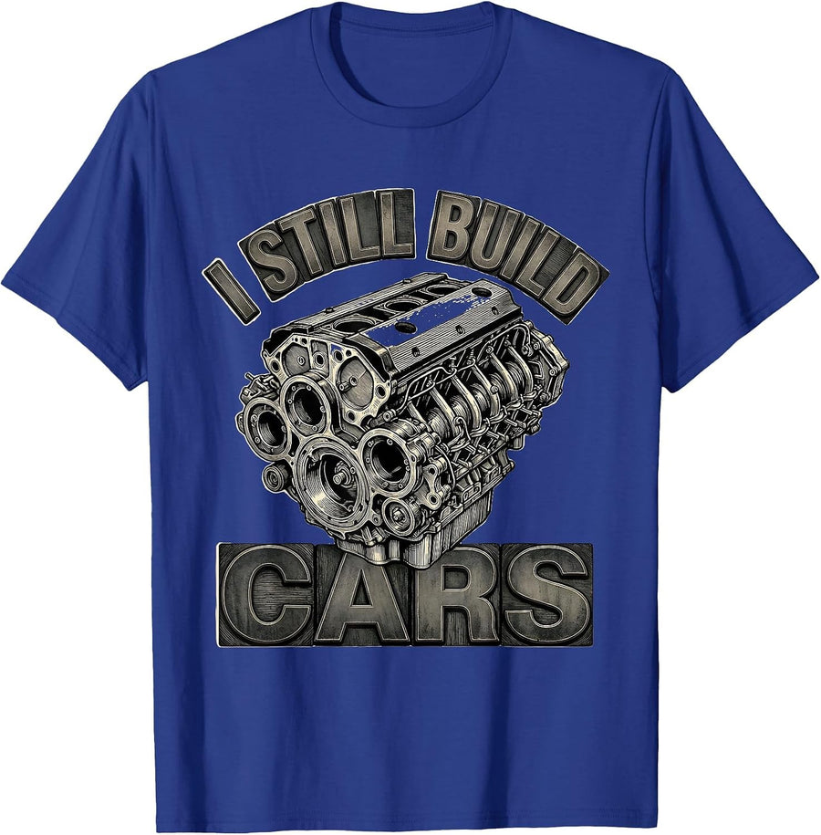I Still Build Cars Vintage Mechanic Garage Engine Block T-Shirt - Royal Blue
