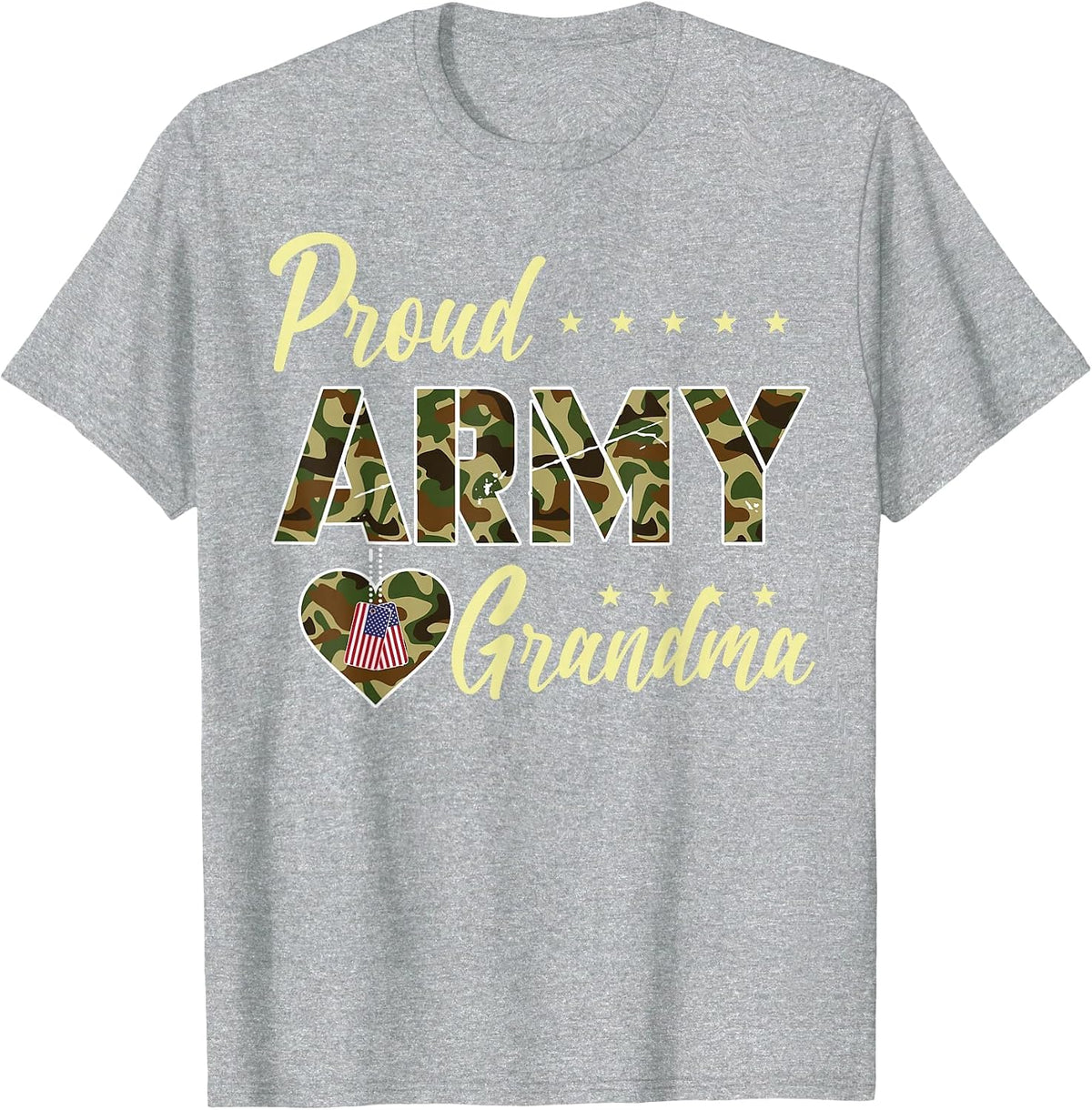 Proud Army Grandma Camouflage Soldier Family Love Military T-Shirt - Heather Grey