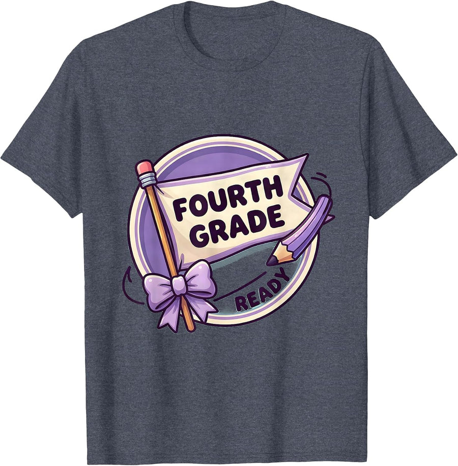 Fourth Grade Ready Cute Kawaii Back To School Pennant Flag T-Shirt - Heather Blue