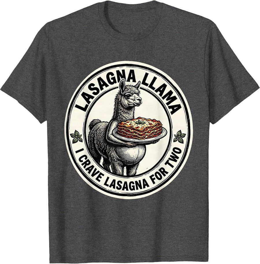 Men's Lasagna Llama I Crave Lasagna For Two Funny Pregnancy T-Shirt - Dark Heather Grey