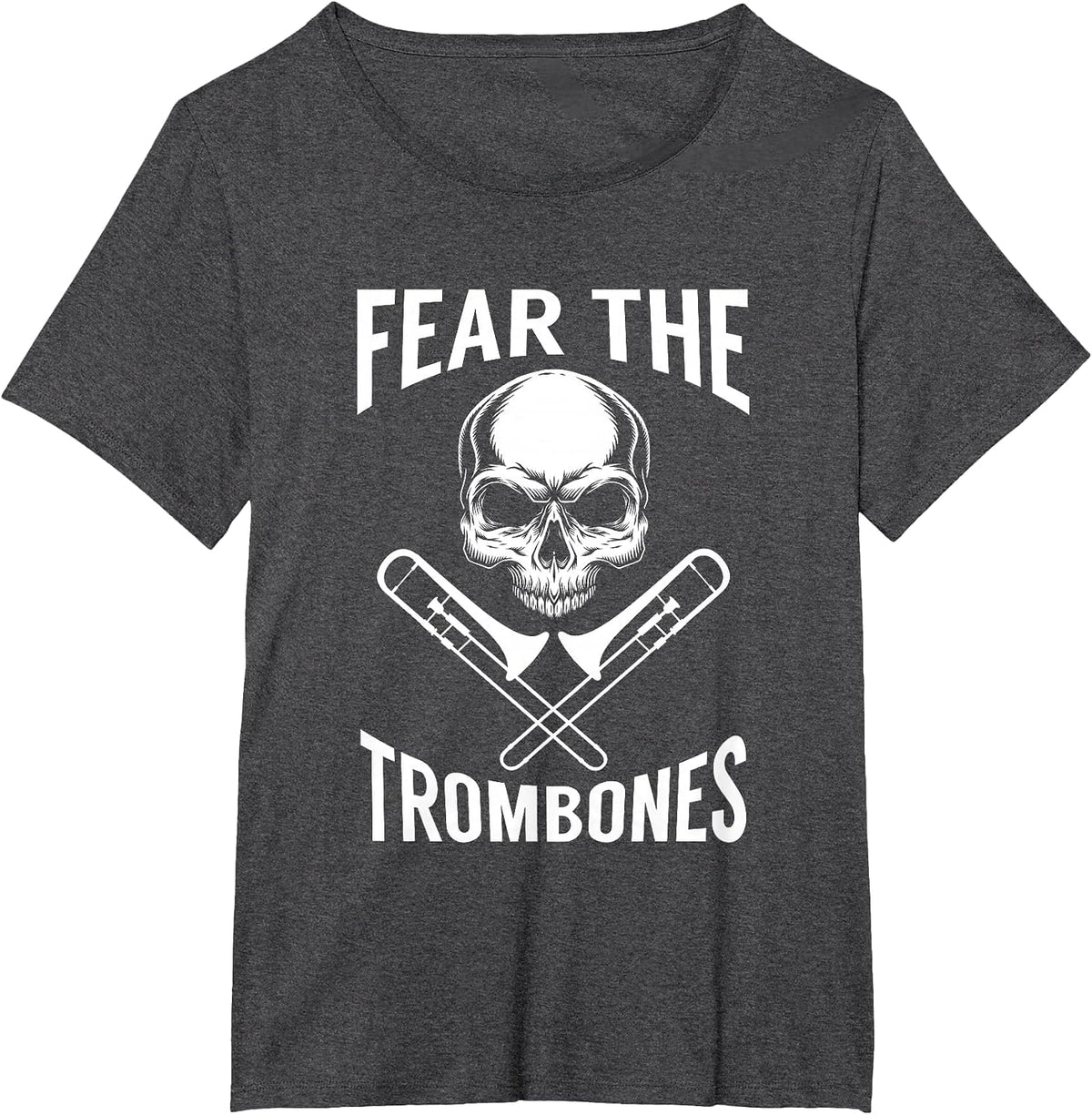 Trombone Shirt - Fear The Trombones Skull Crossbones T-Shirt - Dark Heather Grey