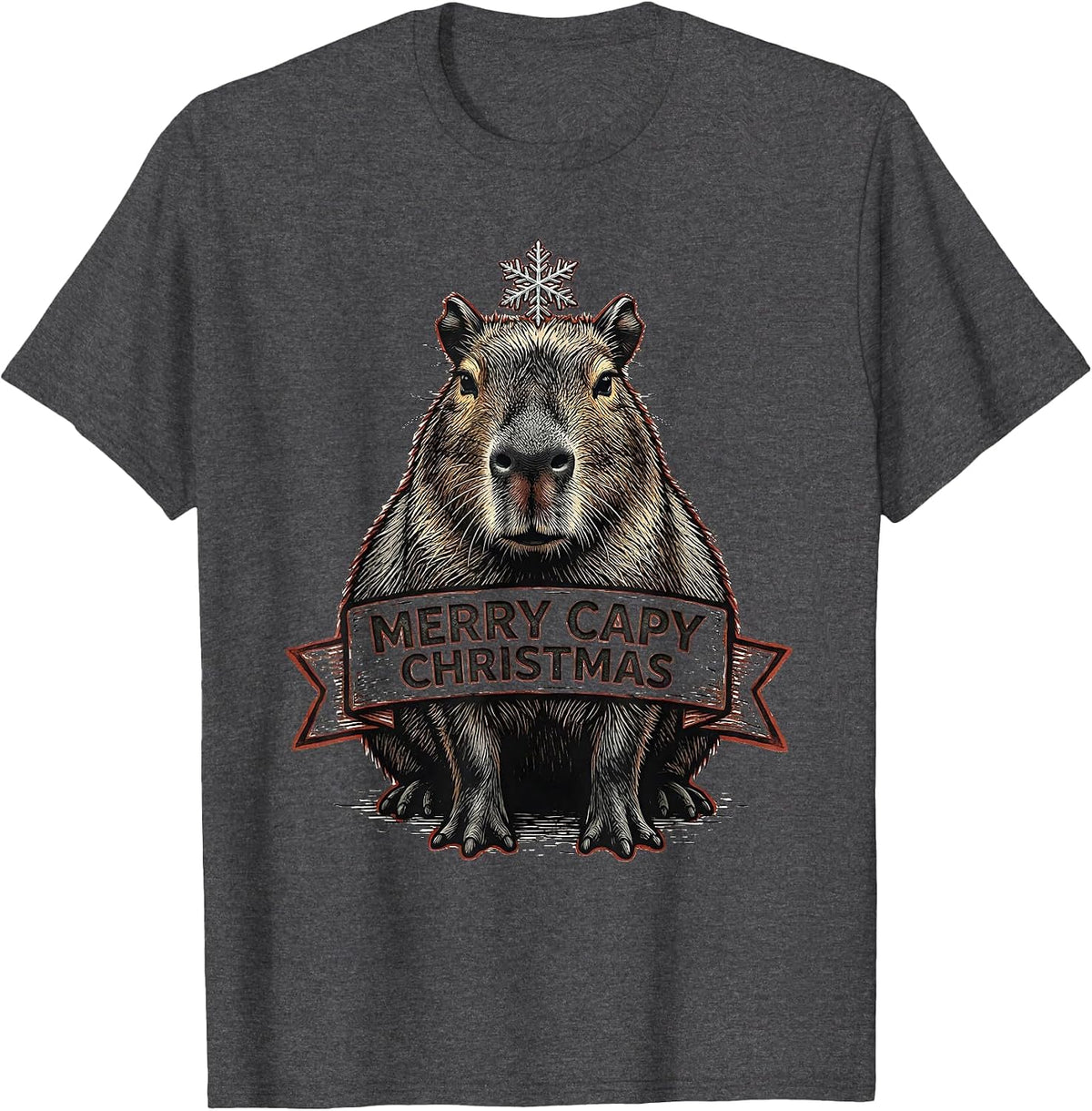 Merry Capy Christmas Funny Capybara Animal Lover Holiday T-Shirt - Dark Heather Grey