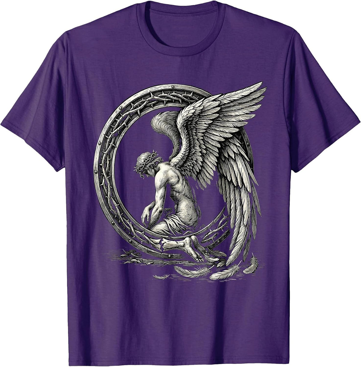 Fallen Angel Broken Wing Emo Graphic Design T-Shirt - Purple