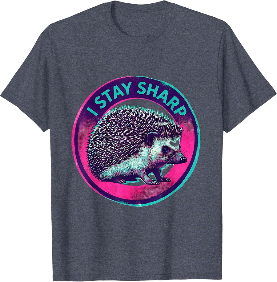 I Stay Sharp Risograph Hedgehog Animal Humor Gift for Kids T-Shirt - Heather Blue