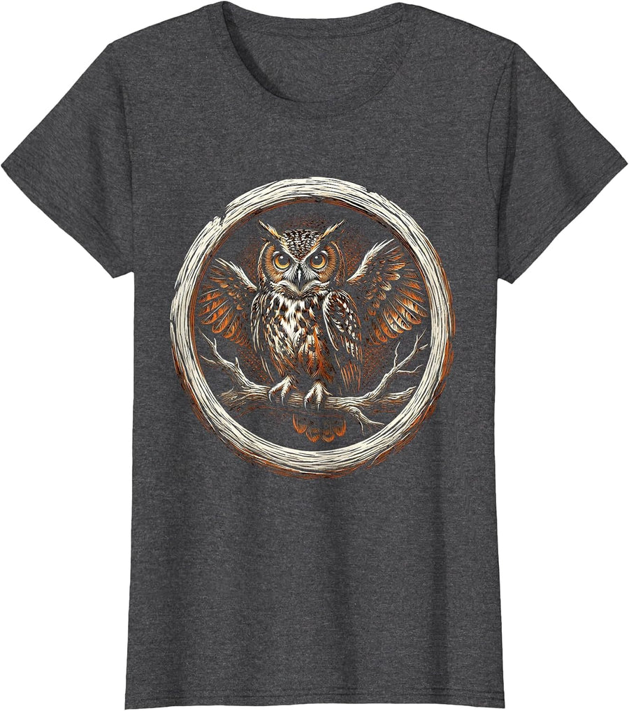Women's Halloween Owl on Bare Branch Graphic T-Shirt - Dark Heather Grey