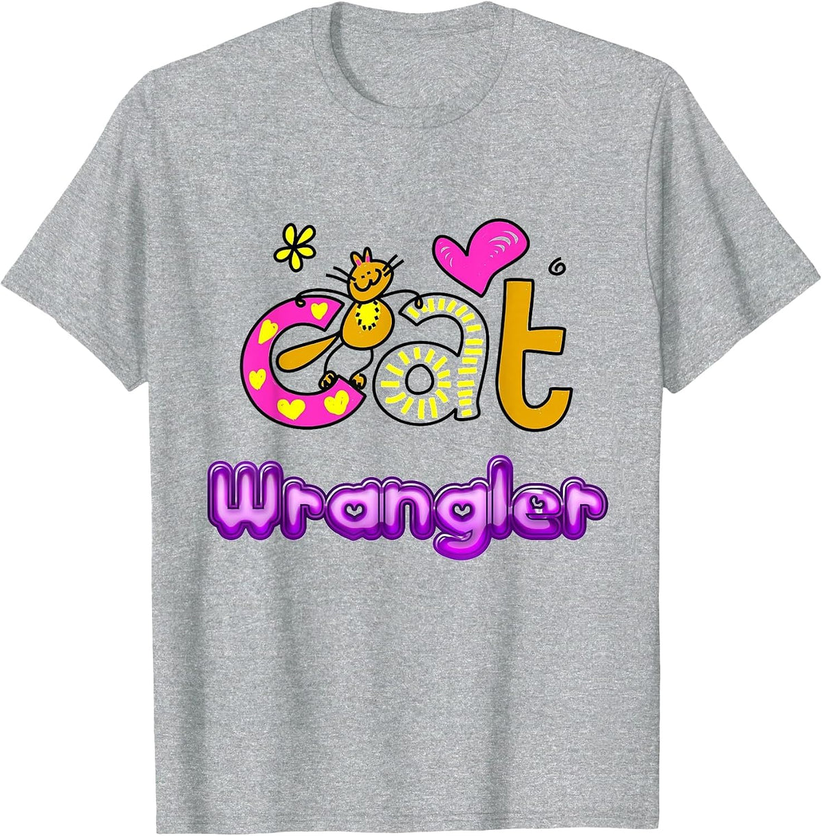 Cat Wrangler Tee for Men, Women, Kids who are Cat Lovers T-Shirt - Heather Grey