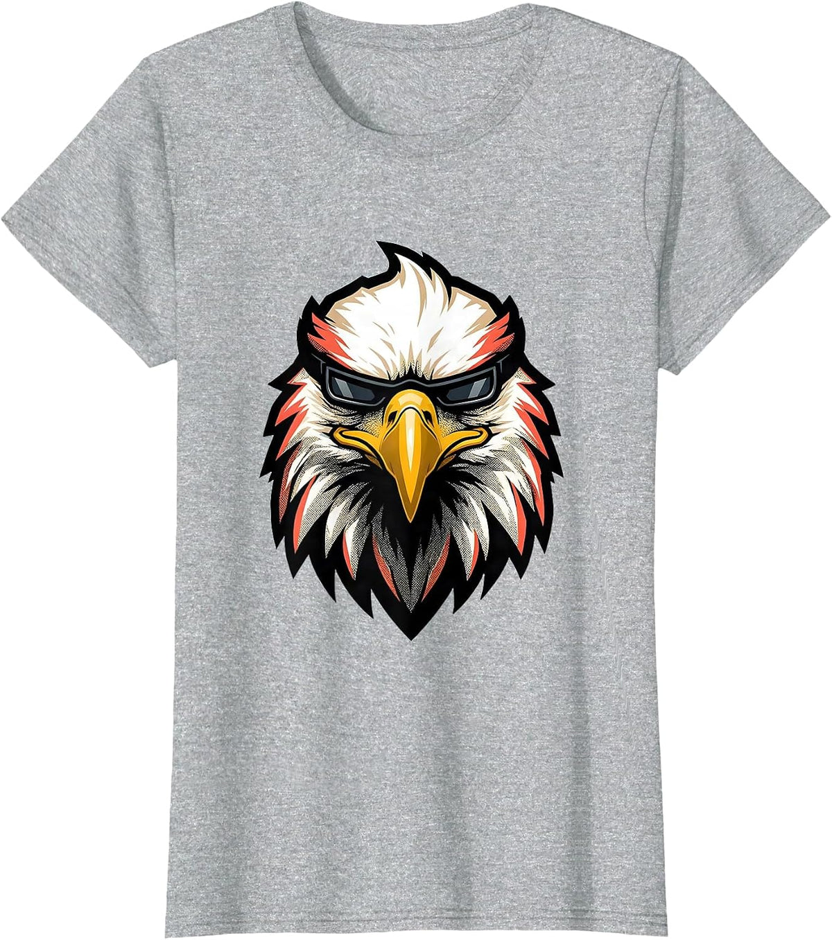 Eagle Mascot Sunglasses Screenprint Eagle Fan Novelty T-Shirt - Heather Grey