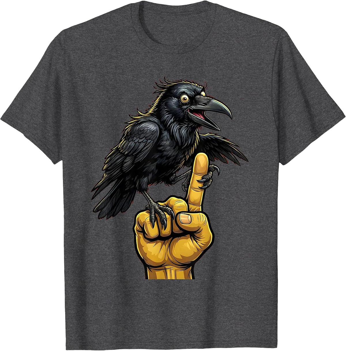Men's Crow Perched on Middle Finger Graphic T-Shirt - Dark Heather Grey