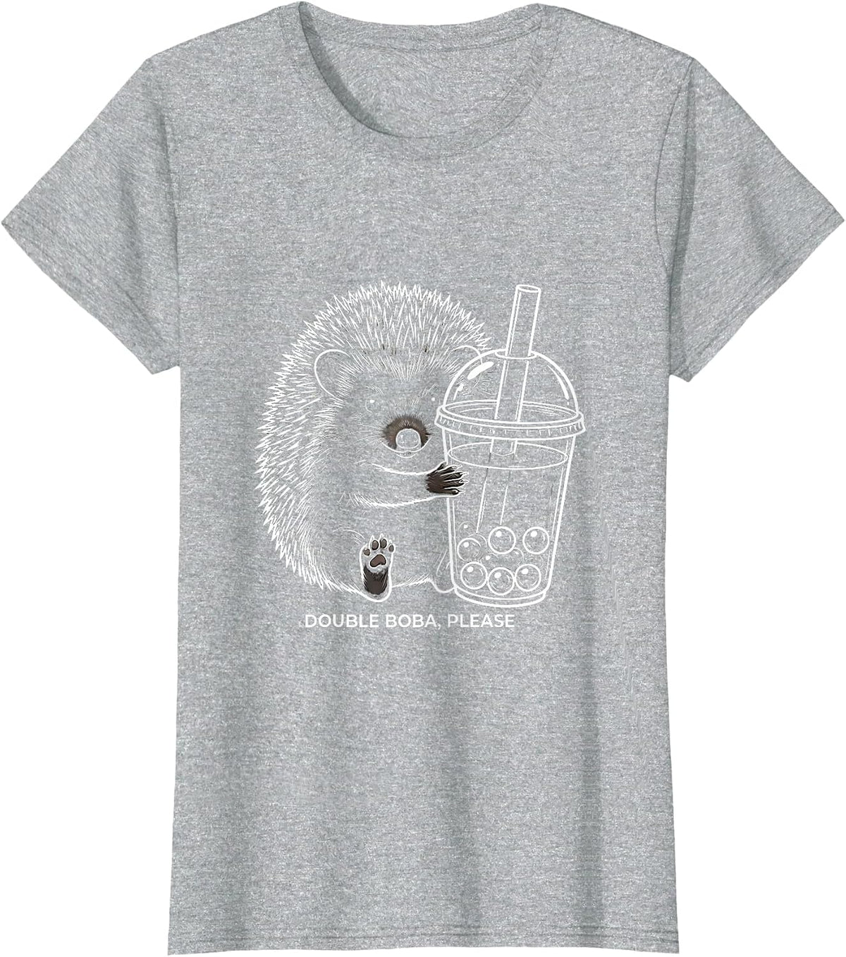 Women's Double Boba, Please Cute Kawaii Hedgehog Boba Tea Lover Gift T-Shirt - Heather Grey