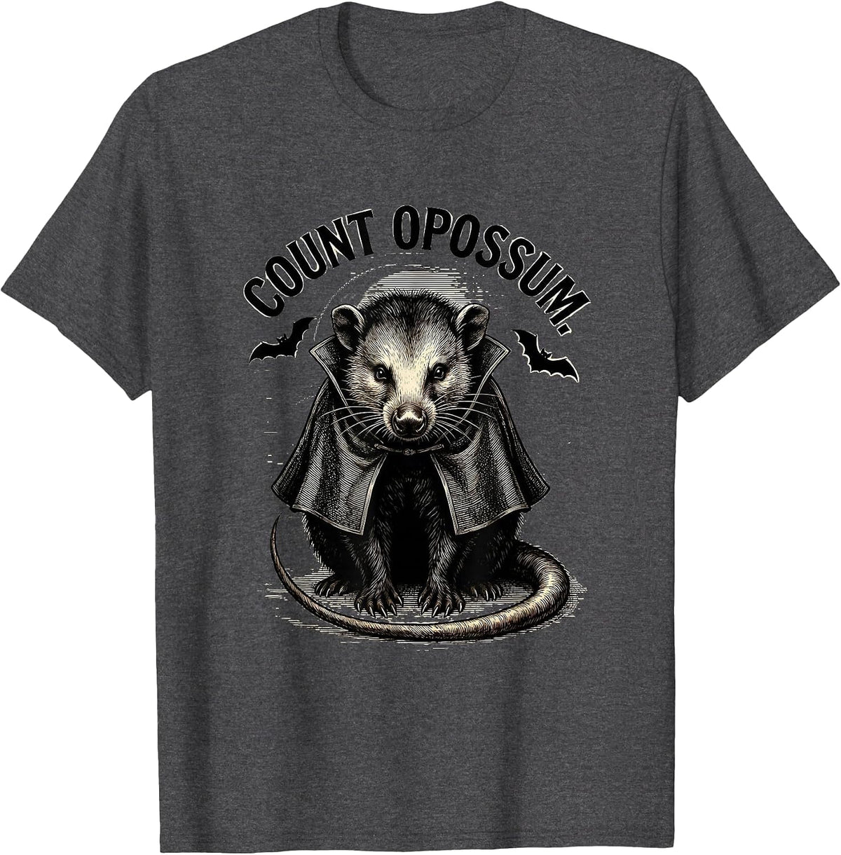 Men's Count Opossum Gothic Halloween Spooky Moon Novelty T-Shirt - Dark Heather Grey