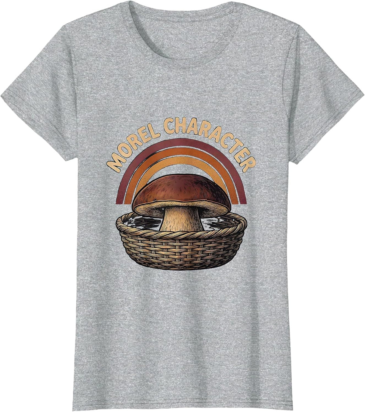 Morel Character Flat Silhouette Retro Mushroom Forager Gift T-Shirt - Heather Grey