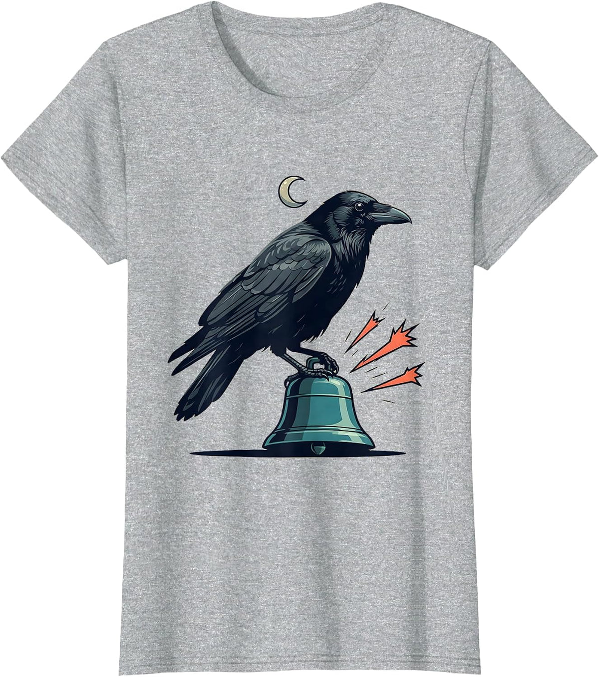 Women's Black Crow Bell Gothic Humor Halloween Dark Bird Lover T-Shirt - Heather Grey