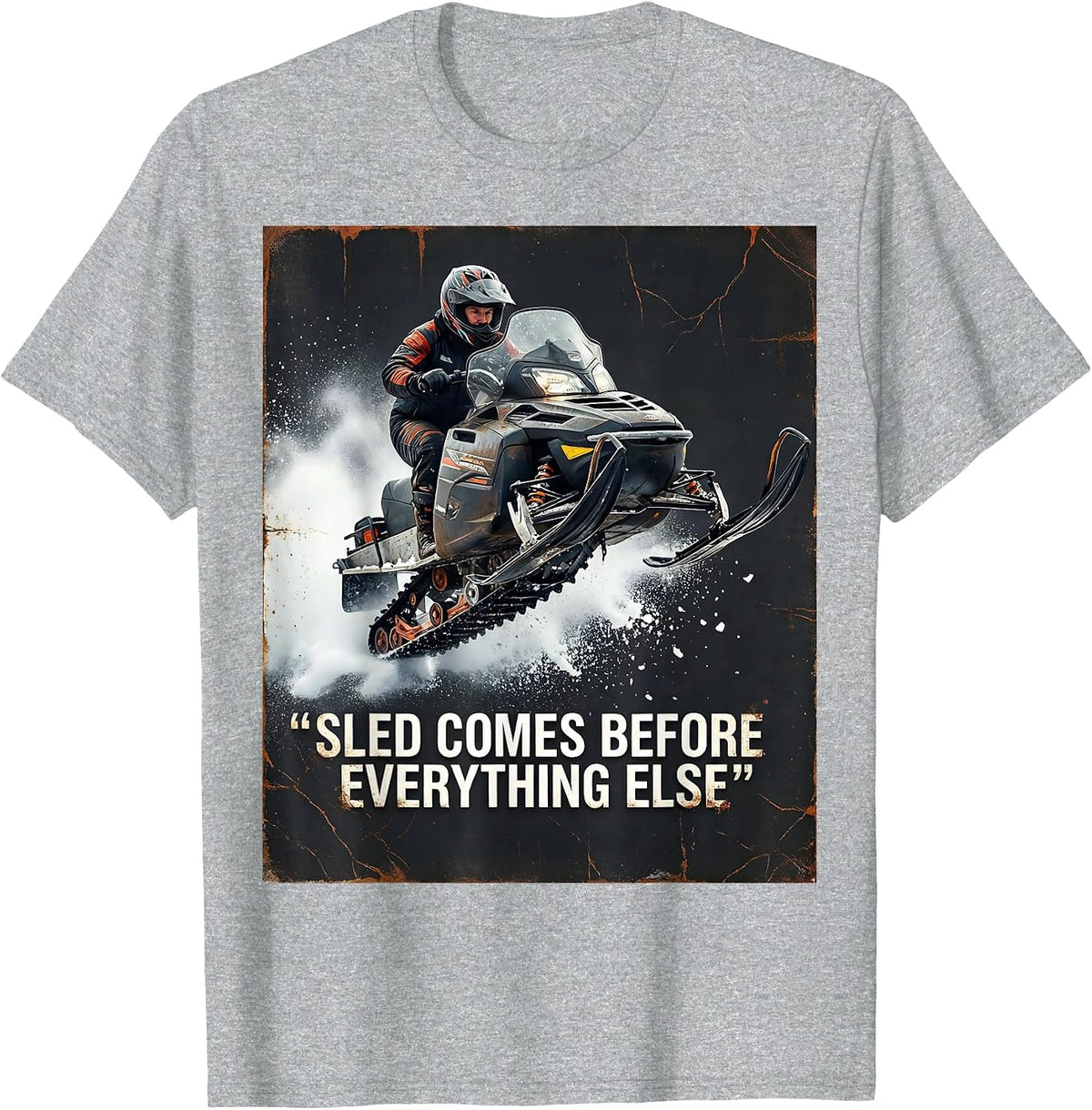 Men's Sled Comes Before Everything Else Distressed Snowmobile T-Shirt - Heather Grey