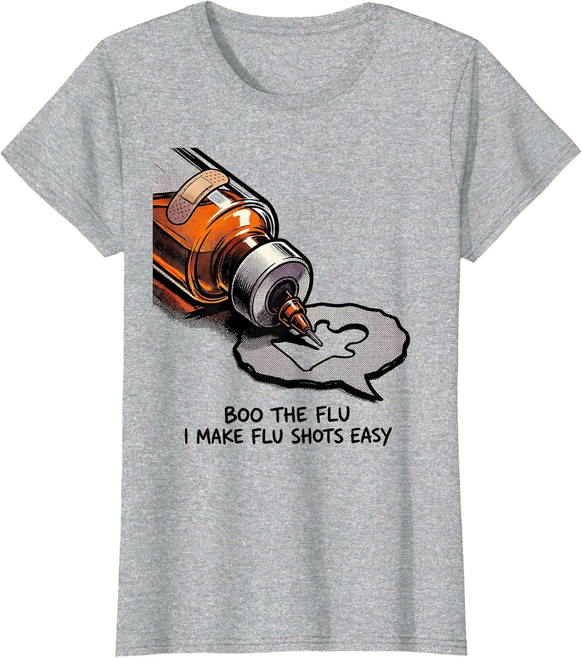 Women's Boo the Flu I Make Flu Shots Easy Funny Nurse Halloween T-Shirt - Heather Grey