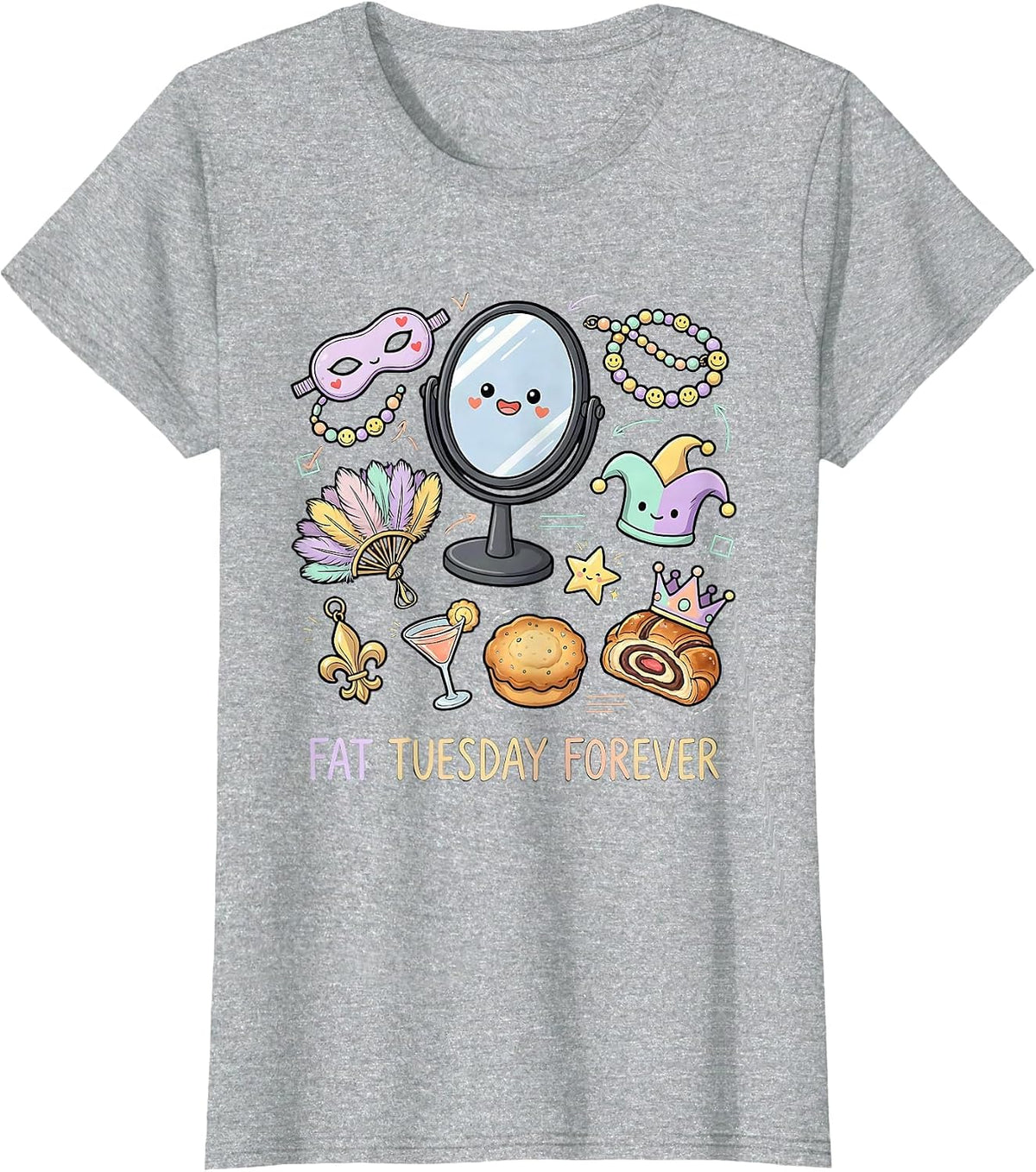 Fat Tuesday Forever Mardi Gras Celebration Design T-Shirt - Heather Grey
