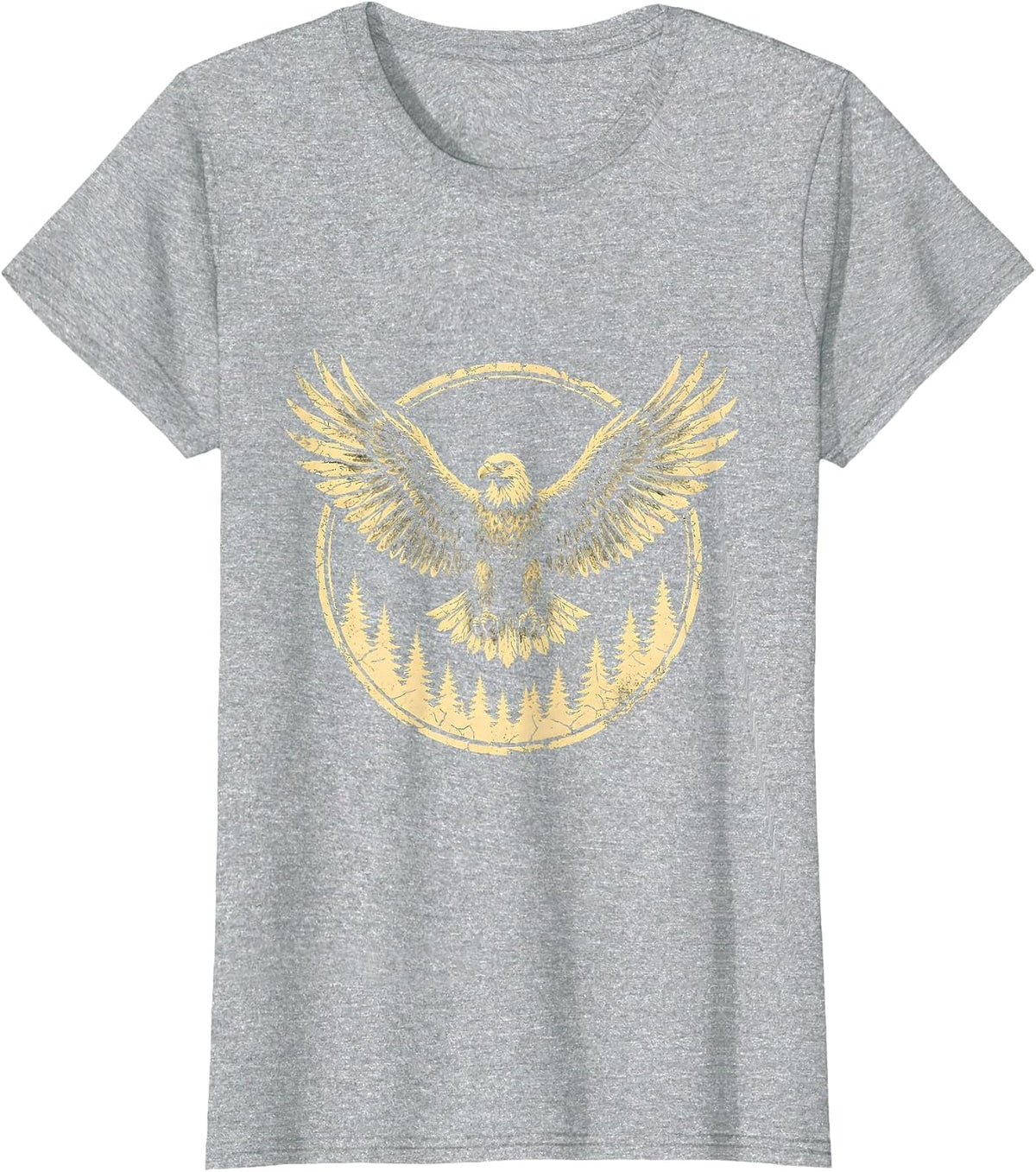 Eagle Soaring Over Camo Treetops Graphic T-Shirt - Heather Grey