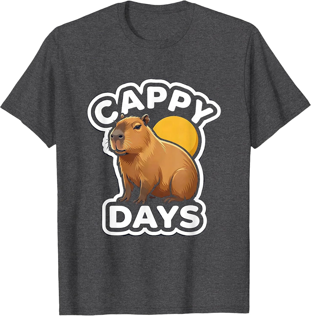 Men's Cappy Days Funny Capybara Meme Animal Humor Sticker Style T-Shirt - Dark Heather Grey