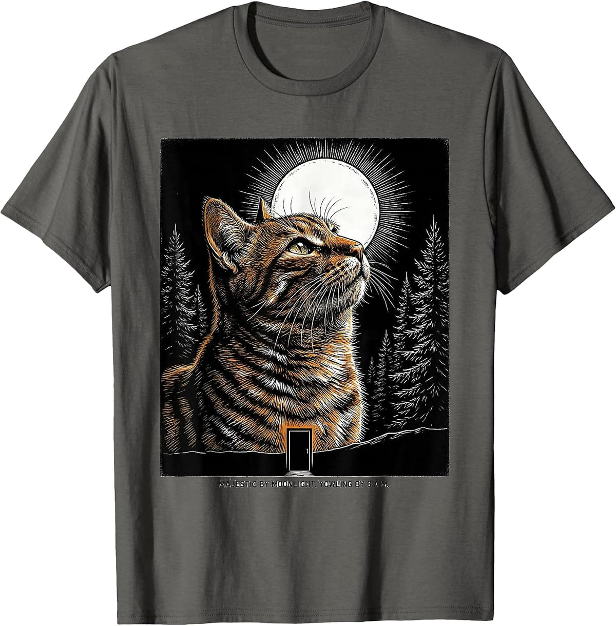 Majestic By Moonlight, Yowling By 3 A.M. Orange Tabby Cat T-Shirt - Asphalt Grey