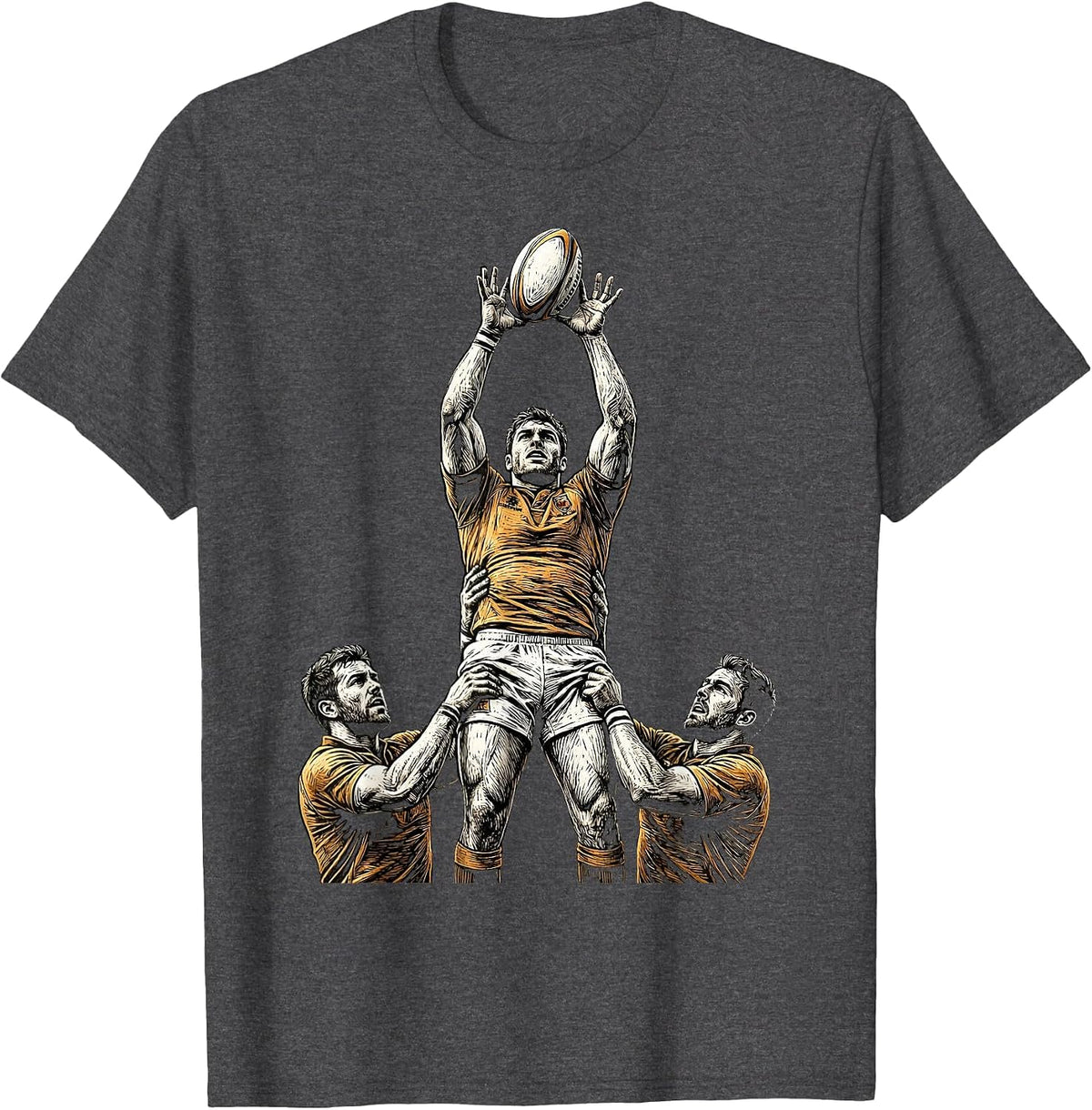 Rugby Lineout Jump Graphic Tee T-Shirt - Dark Heather Grey