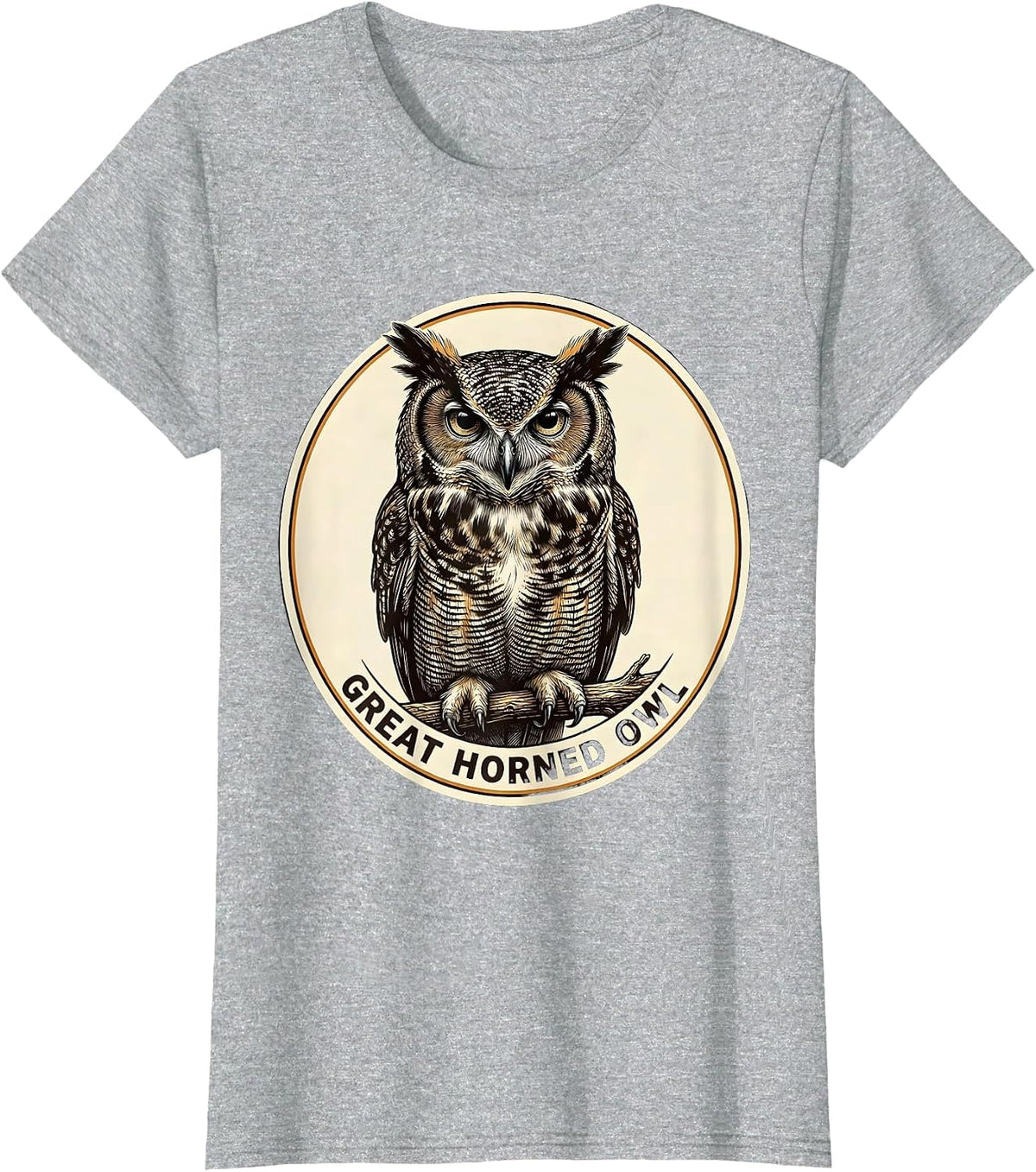 Women's Great Horned Owl Crosshatch Etching Bird Lover Vintage T-Shirt - Heather Grey