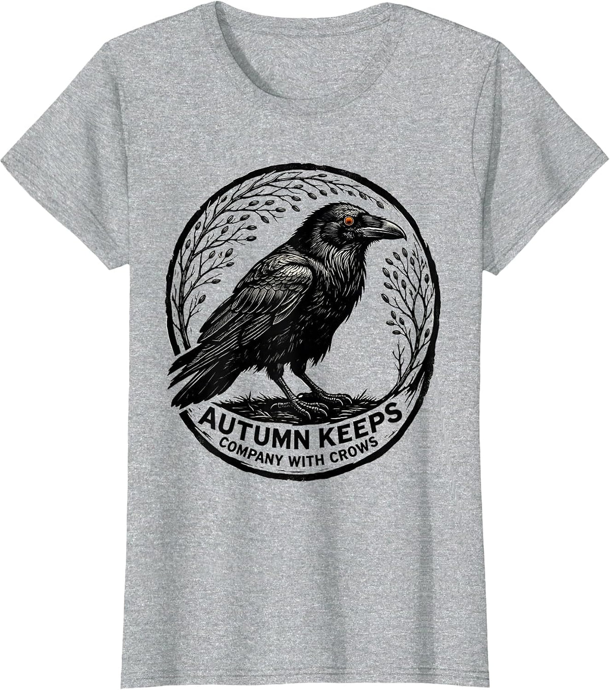 Autumn Keeps Company With Crows Gothic Nature Bird Lover T-Shirt - Heather Grey
