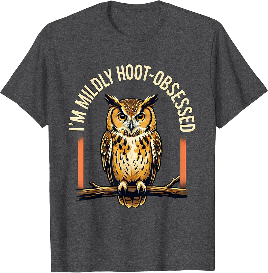 Men's I’m Mildly Hoot-Obsessed Funny Owl Lover Vintage Bird Humor T-Shirt - Dark Heather Grey