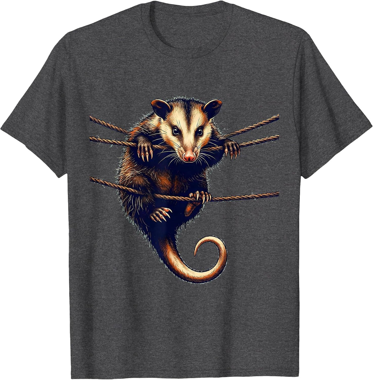 Men's Opossum Clothesline Absurd Humor Animal Meme T-Shirt - Dark Heather Grey