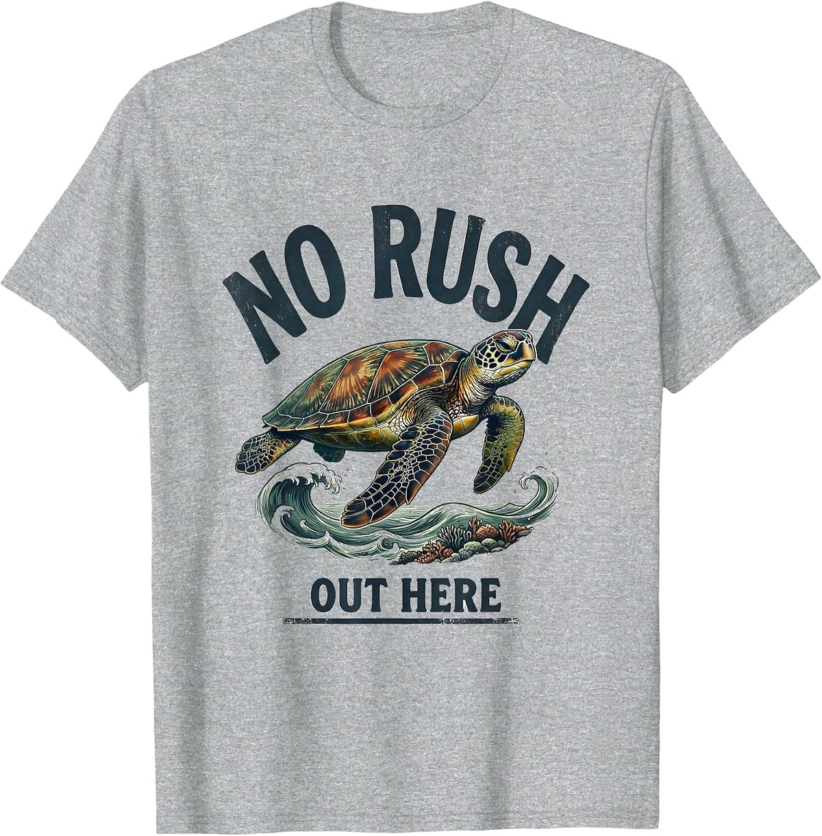 Men's No Rush Out Here Vintage Sea Turtle Beach Vacation Souvenir T-Shirt - Heather Grey
