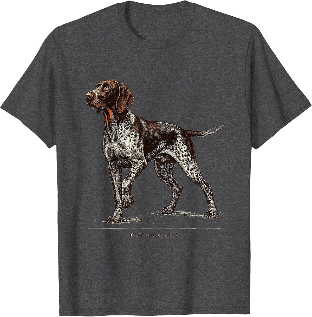 GSP Handler Crosshatch Etching German Shorthaired Pointer T-Shirt - Dark Heather Grey
