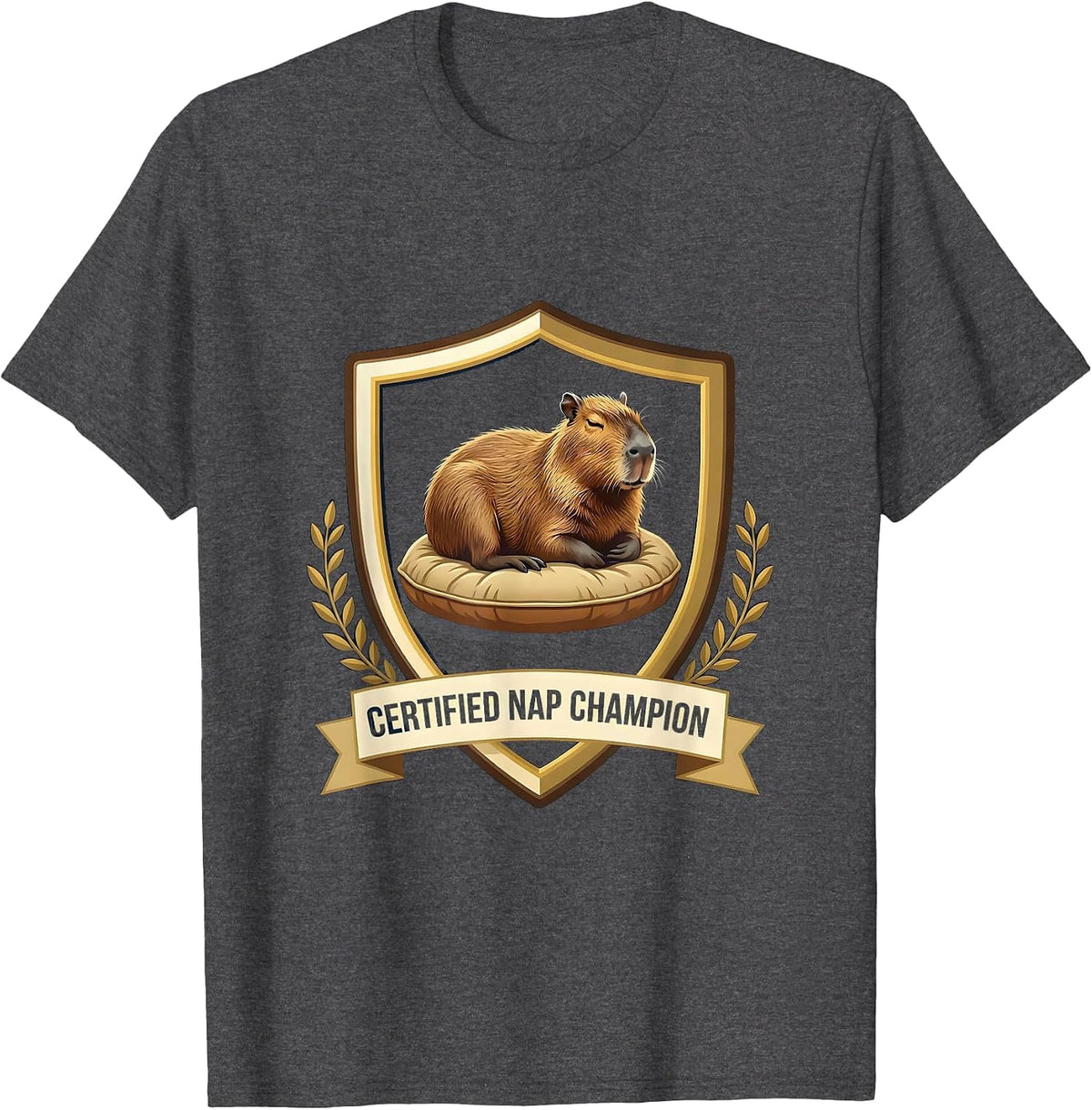 Men's Certified Nap Champion Cute Capybara Sleepy Humor T-Shirt - Dark Heather Grey