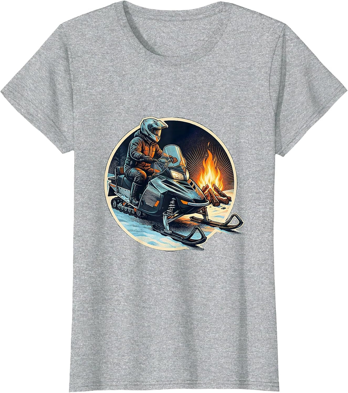 Sealed Badge Helmeted Snowmobile Rider Winter Humor T-Shirt - Heather Grey