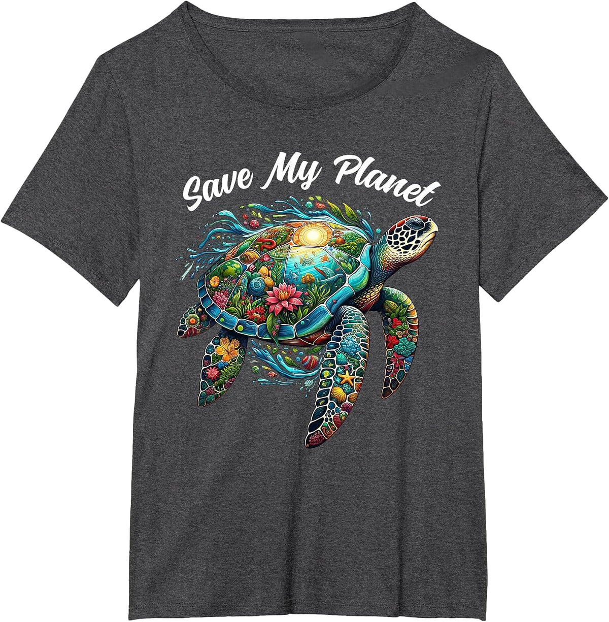 Sea Turtle Earth Day Save My Planet Mother Earth T-Shirt - Dark Heather Grey