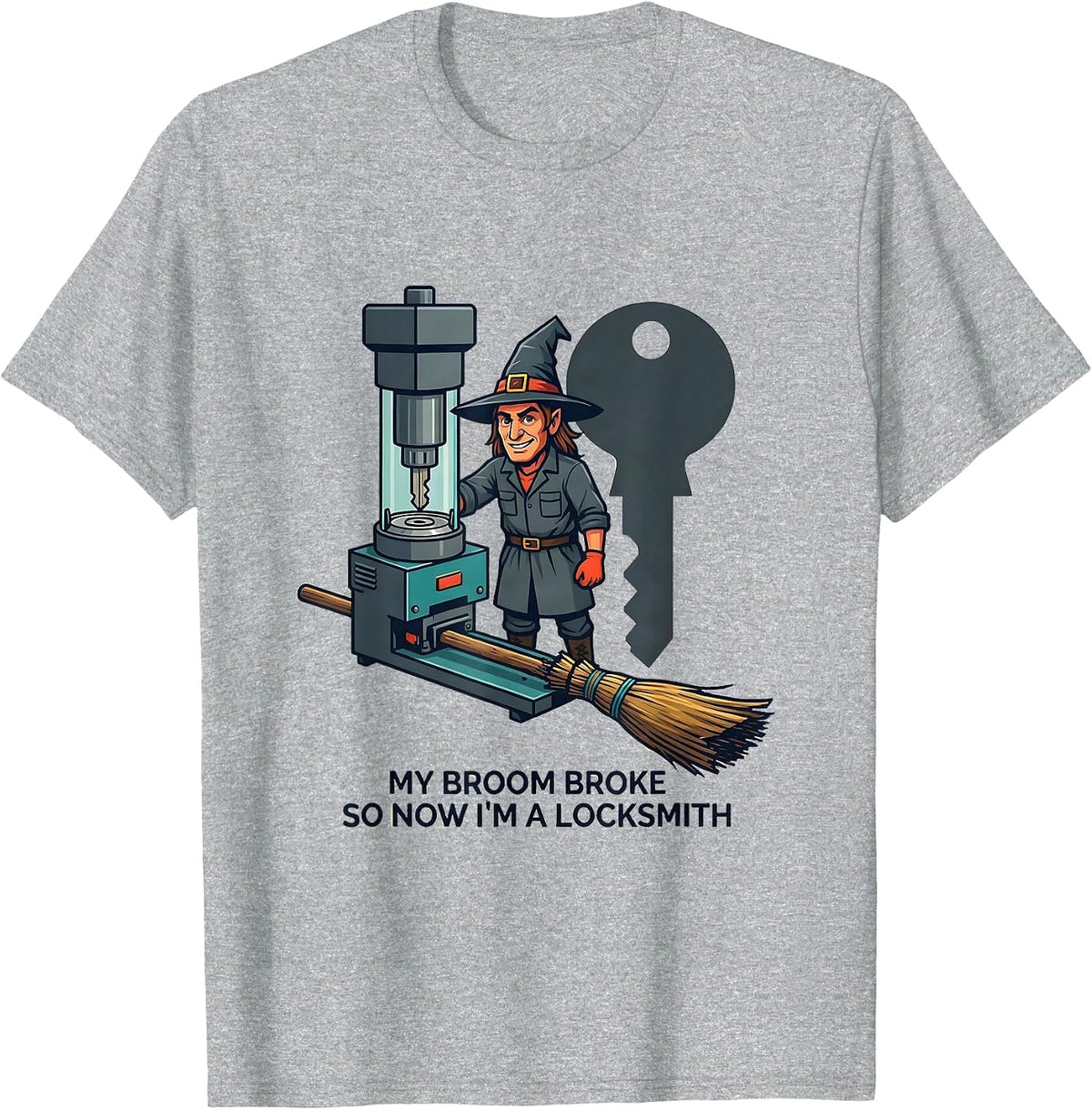 Men's My Broom Broke So Now I'm A Locksmith Funny Halloween T-Shirt - Heather Grey