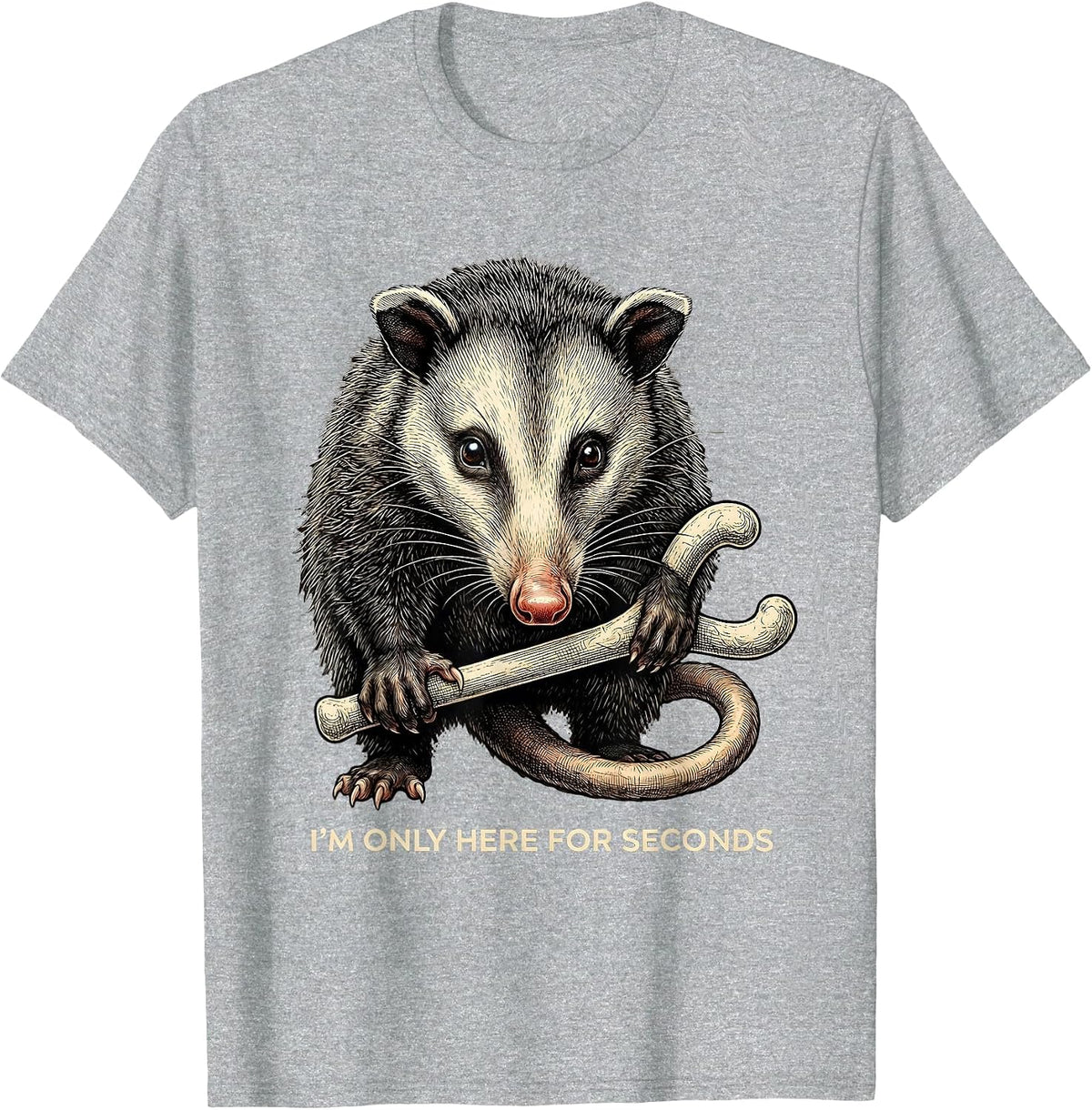Men's I'm Only Here For Seconds Funny Opossum Thanksgiving T-Shirt - Heather Grey