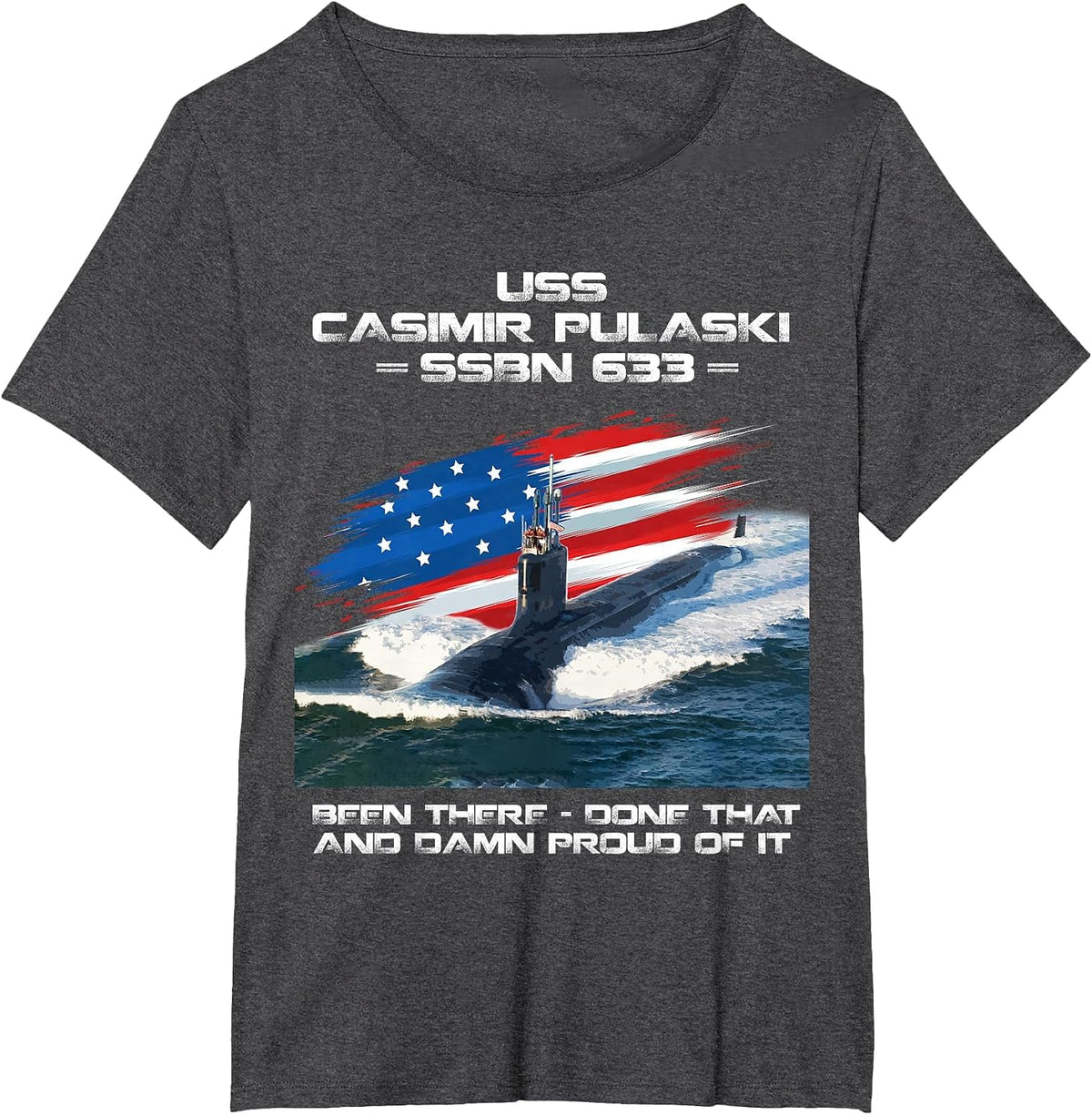 USS Casimir Pulaski SSBN-633 American Flag Submarine Veteran T-Shirt - Dark Heather Grey