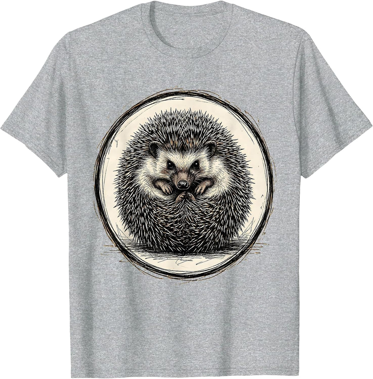 Men's Defensive Hedgehog Curled Spike Ball Graphic T-Shirt - Heather Grey