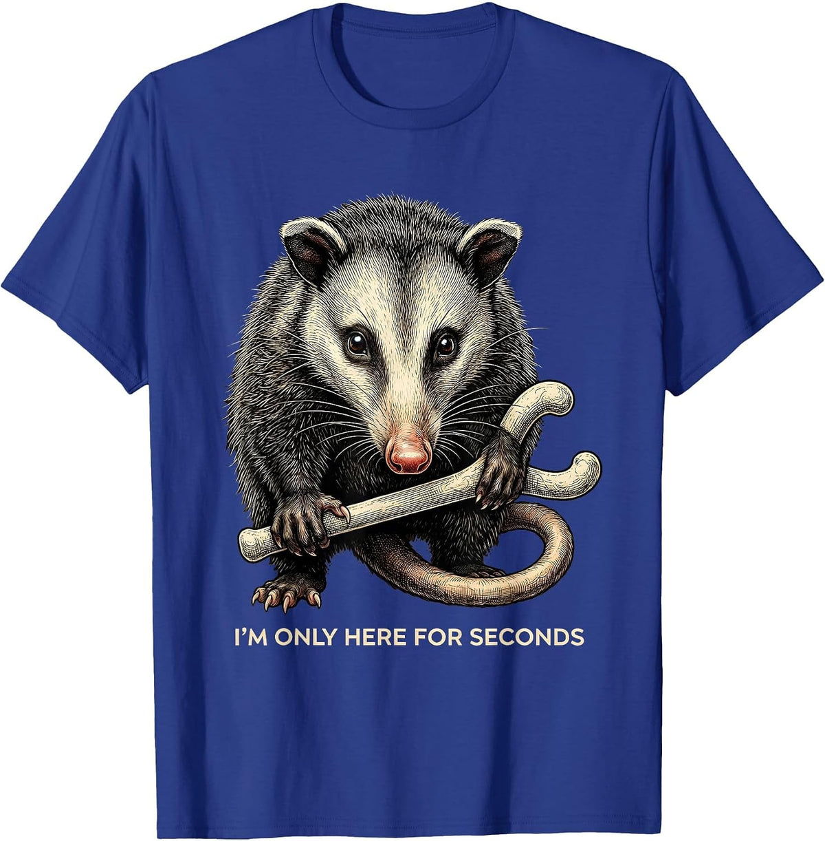 Men's I'm Only Here For Seconds Funny Opossum Thanksgiving T-Shirt - Royal Blue
