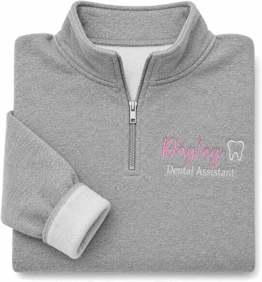 Custom Embroidered Dental Hygienist Quarter Zip Sweatshirts, Personalized Dental Assistant Sweater, RDH Dentist Shirts Gifts