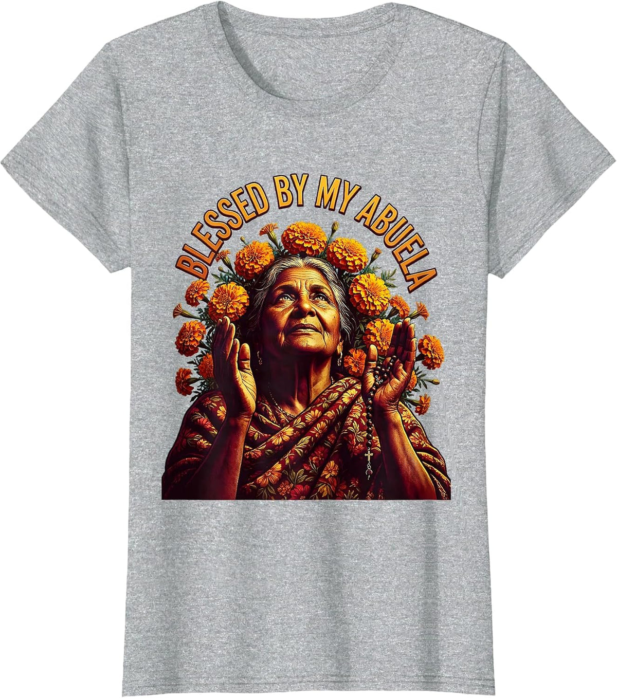 Blessed By My Abuela Hispanic Heritage Design T-Shirt - Heather Grey
