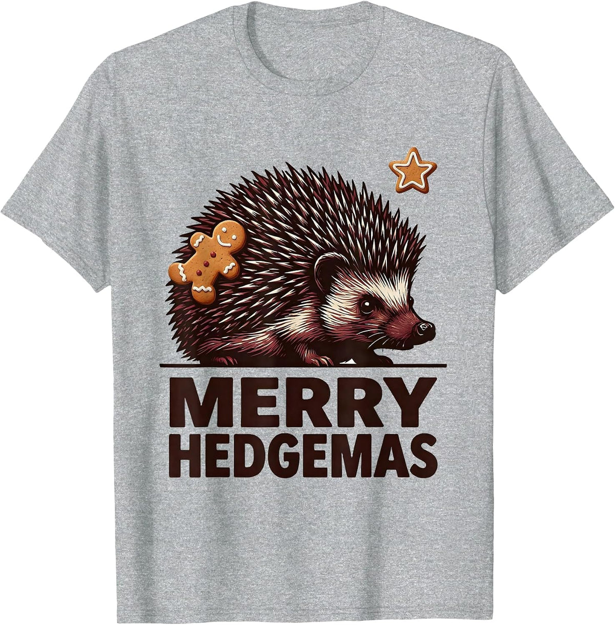Men's Merry Hedgemas Cute Hedgehog Christmas Novelty Humor T-Shirt - Heather Grey