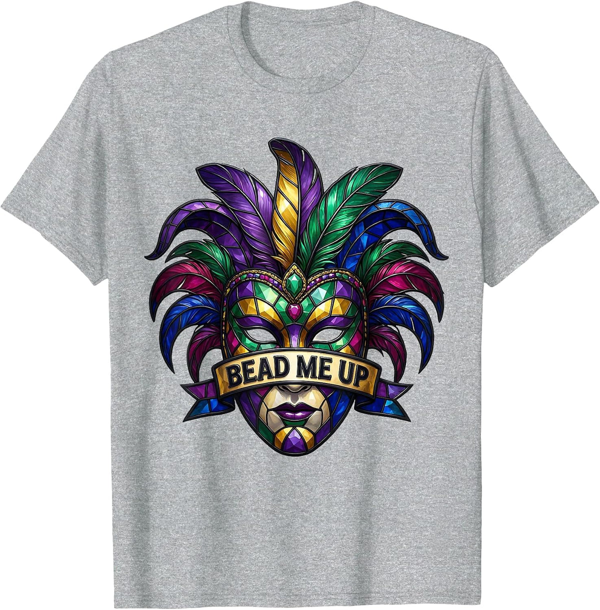 Men's Bead Me Up Mardi Gras Festive Design T-Shirt - Heather Grey