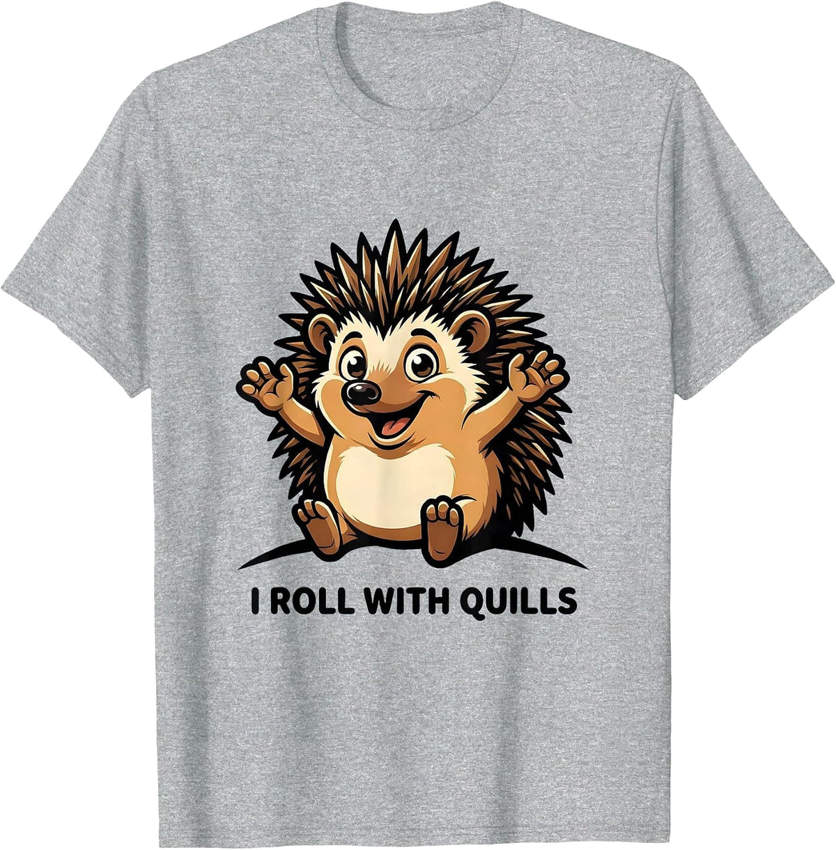 Men's I Roll With Quills Cute Hedgehog Lover Animal Humor T-Shirt - Heather Grey