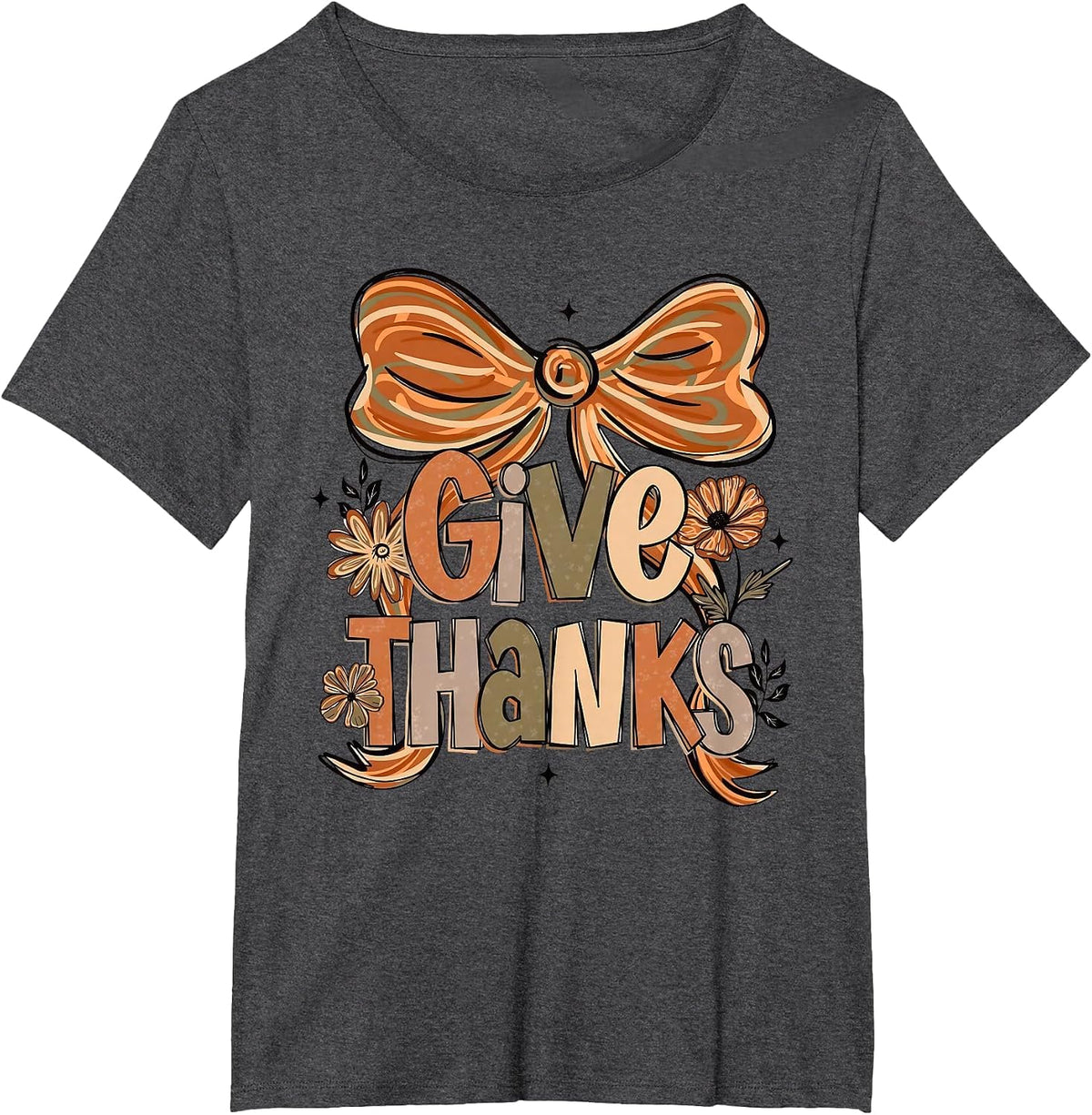 Give Thanks Floral Preppy Fall Thanksgiving Bow Coquette T-Shirt - Dark Heather Grey